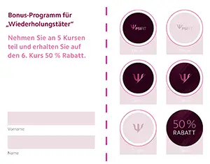 Ansicht Bonuskarte - 50% Rabatt auf den sechsten Kurs
