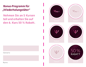 Ansicht Bonuskarte - 50% Rabatt auf den sechsten Kurs