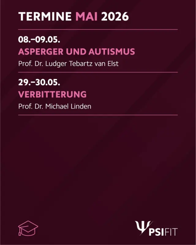 Wir präsentieren mit großer Freude unser Programm für den Monat Mai! Die detaillierten Kursbeschreibungen finden Sie in den folgenden Slides. 

Buchen Sie jetzt! 
Anmeldungen erbitten wir bevorzugt über unsere Webseite (http://www.psifit.de), sind aber auch per E-Mail, Fax und postalisch möglich. Den Link finden Sie zudem direkt in unserer Bio.

#Kurs #Psychologie #Autismus #Psychotherapie #wolfsburg