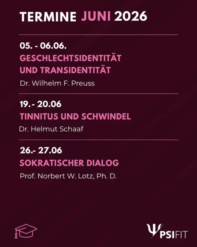 Wir präsentieren mit großer Freude unser Programm für den Monat Juni! Die detaillierten Kursbeschreibungen finden Sie in den folgenden Slides.

Buchen Sie jetzt!
Anmeldungen erbitten wir bevorzugt über unsere Webseite (http://www.psifit.de), sind aber auch per E-Mail, Fax und postalisch möglich. Den Link finden Sie zudem direkt in unserer Bio.
#PsiFit #Psychotherapie #wolfsburg #fortbildung #niedersachsen #ärztekammer #niedersachsen #psychologie #akademie